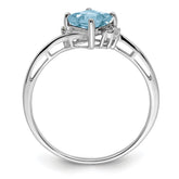Sterling Silver Rhodium Plated Diamond & Aquamarine Square Ring
